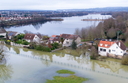Crue de la Seine à Triel sur Seine, dans les Yvelines (France), le 30 Janvier 2018.