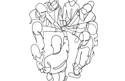 Top view continuous line drawing of young business group holding hand together. Business teamwork concept - single line drawing vector. continuous line drawing of team holding hands together