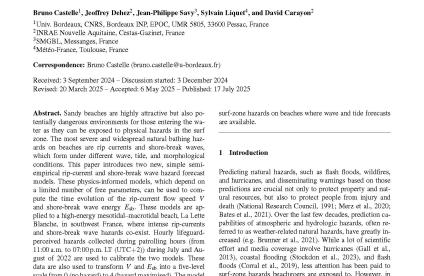 Semi-empirical forecast modelling of rip-current and shore-break wave hazards