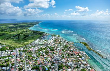 Aerial view of the south coast near Saint-Francois, Grande-Terre, Guadeloupe, Lesser Antilles, Caribbean. 