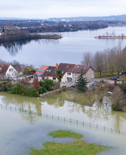 Crue de la Seine à Triel sur Seine, dans les Yvelines (France), le 30 Janvier 2018.