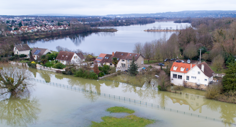Crue de la Seine à Triel sur Seine, dans les Yvelines (France), le 30 Janvier 2018.