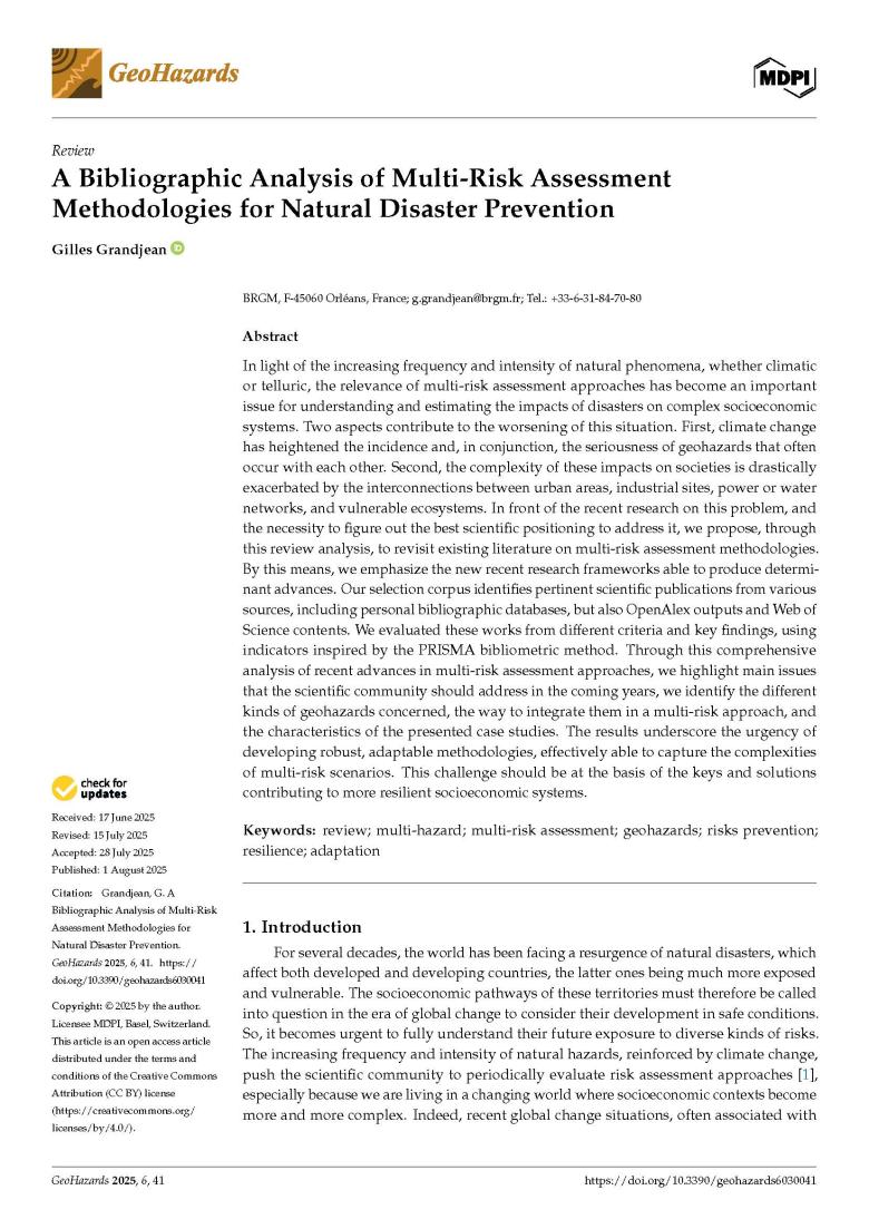 A Bibliographic Analysis of Multi-Risk Assessment Methodologies for Natural Disaster Prevention