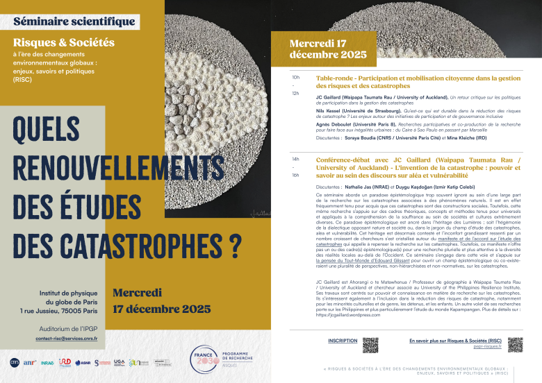 Quels renouvellements des études des catastrophes ? Le 17 décembre 2025