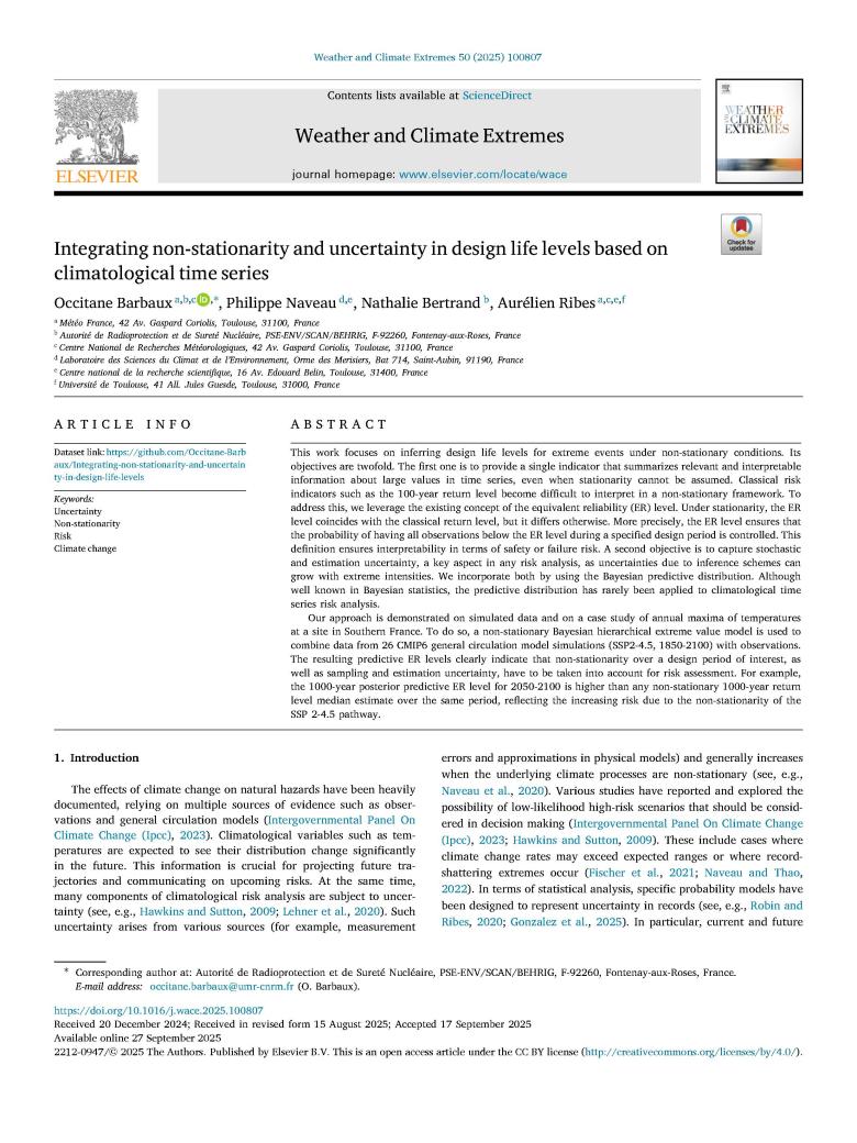 Intégration de la non-stationnarité et de l'incertitude dans les niveaux de dimensionnement basés sur des séries temporelles climatologiques