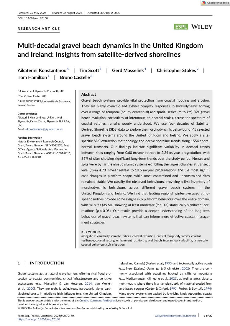 Dynamique pluridécennale des plages de galets au Royaume-Uni et en Irlande : aperçus à partir de lignes de rivage dérivées par satellite