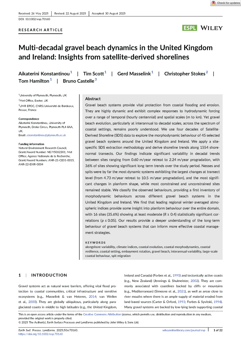 Dynamique multi-décennale des plages de galets au Royaume-Uni et en Irlande : Aperçus à partir de traits de côte dérivés de satellites
