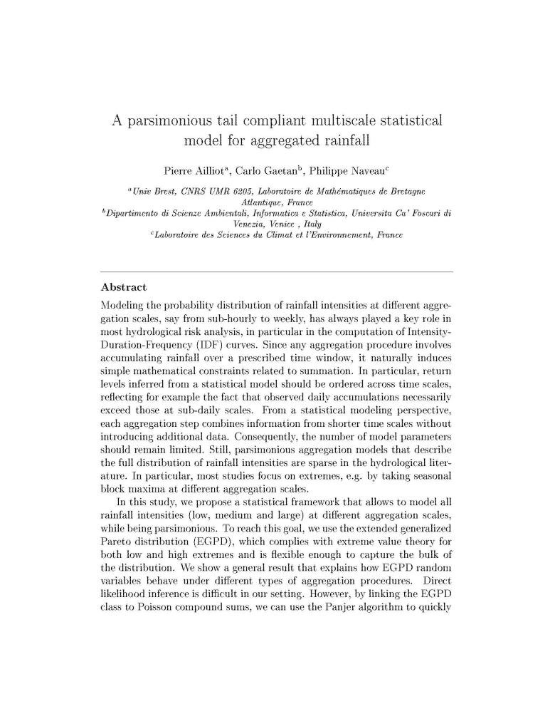 Un modèle statistique multiscalaire, parcimonieux et conforme aux queues, pour les précipitations agrégées