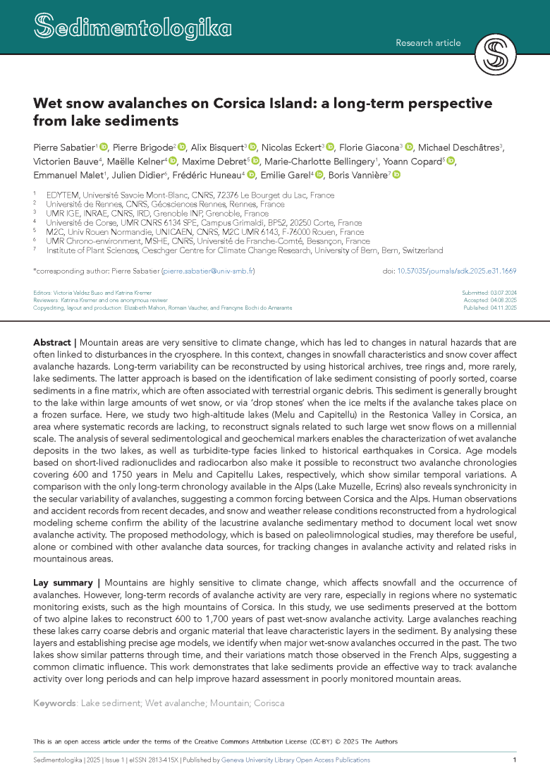 Wet snow avalanches on Corsica Island: a long-term perspective from lake sediments