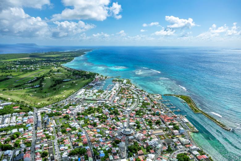 Aerial view of the south coast near Saint-Francois, Grande-Terre, Guadeloupe, Lesser Antilles, Caribbean. 