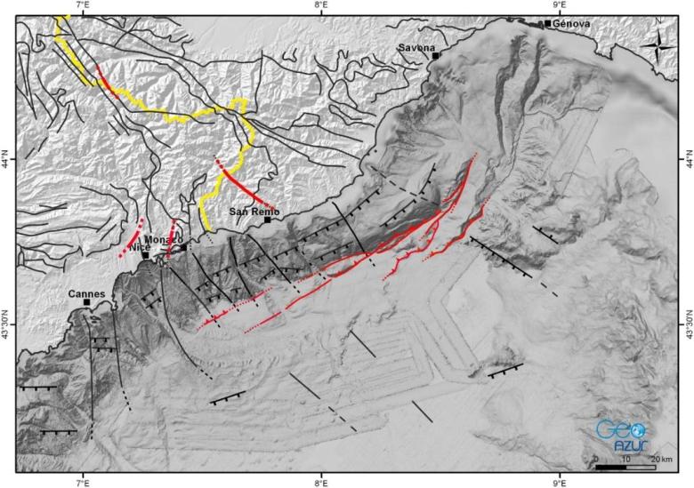 Carte des failles de la région du bassin Ligure et des Alpes du Sud